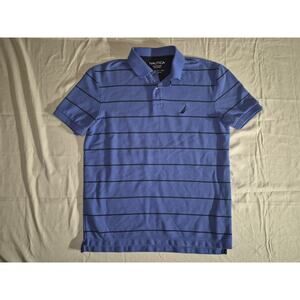 Nautica Polo Size M Performance Deck Shirt Classic Fit Light Blue /Navy Stripes